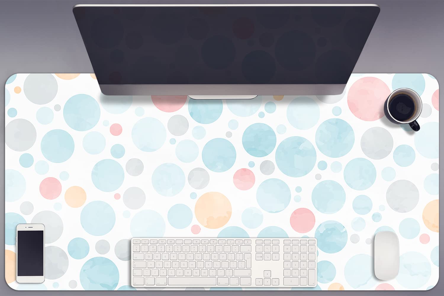 Sous-main de Bureau 45x90 cm Imperméable Facile à Nettoyer Bords Arrondis pour L’espace de Travail Vinyle PVC Protection des Surfaces Idéal à la Maison Antidérapante - Points pastel