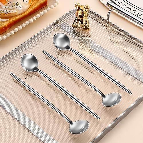 Dehov T-2868 4 Pcs 6.7 Inches Stainless Steel 18/10 Coffee Spoons,Matte Finish Ss 304 Long Handle Coffee Stirring Spoon,Iced Tea Spoon,Espresso Mixing Spoons,Cute Dessert Spoon,Tea Spoon thumb #2