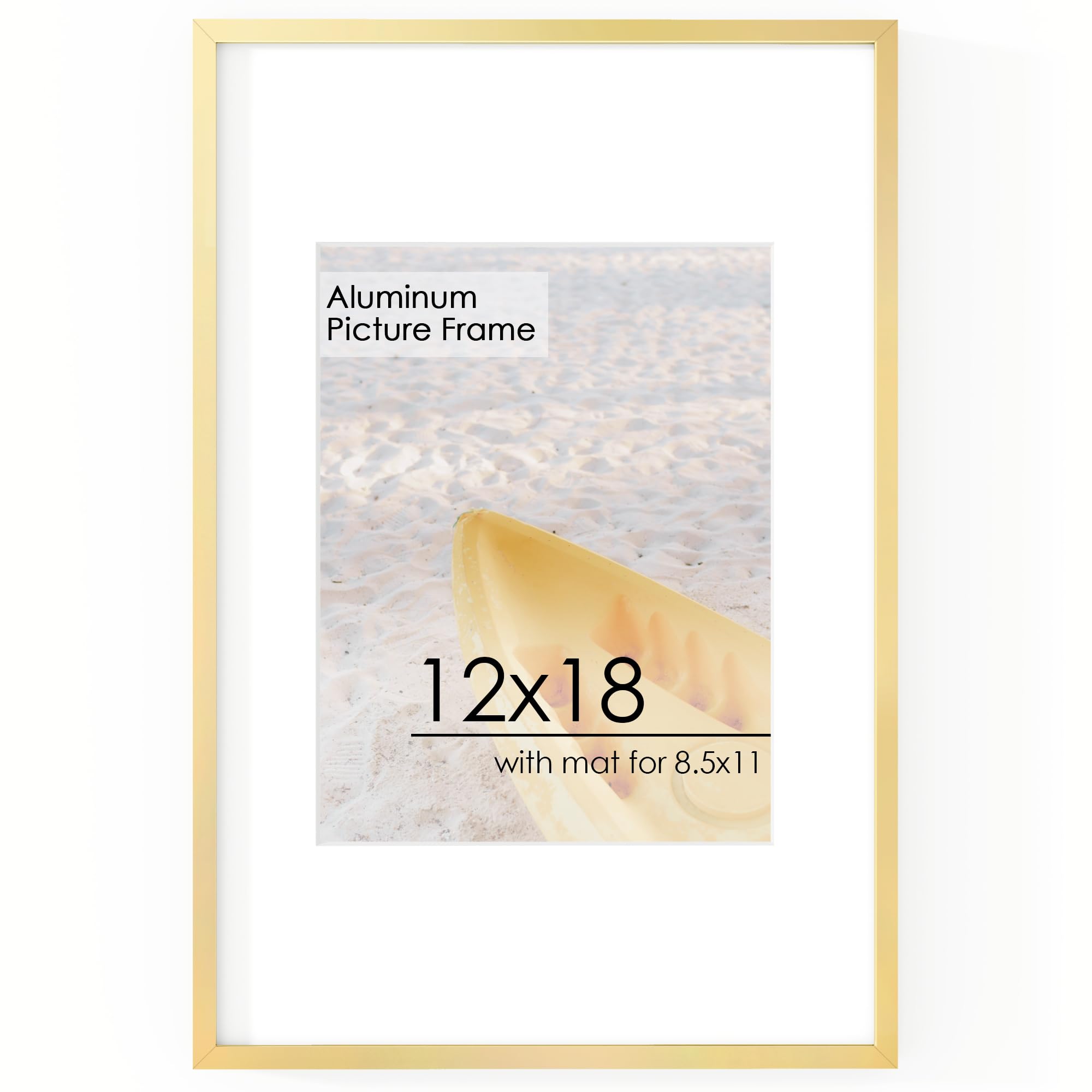 FLYJOE 12x18 Metal Picture Frame with Mat for 8.5x11, Gold