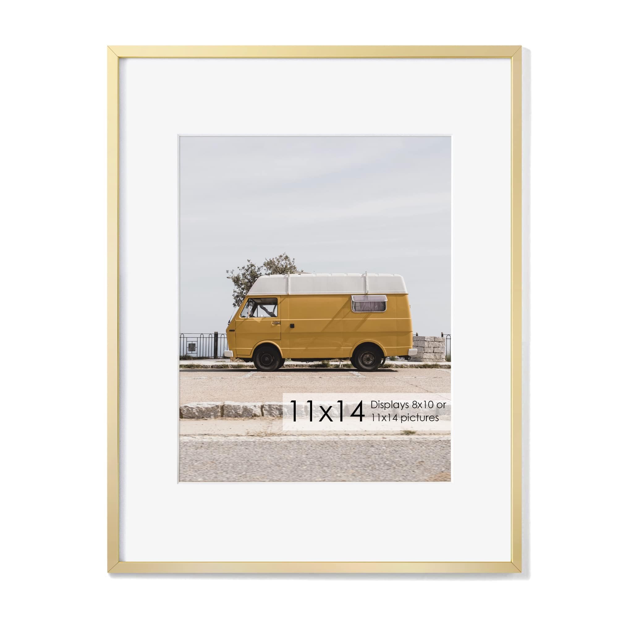 Fun Memories 11x14 Metal Picture Frame- 11x14 Aluminum Photo Frames with 8x10 Mat, High-Definition Plexiglass Front, and Hanging Hardware - Ideal for Wall or Tabletop Display (Gold, Pack of 1) — image 1