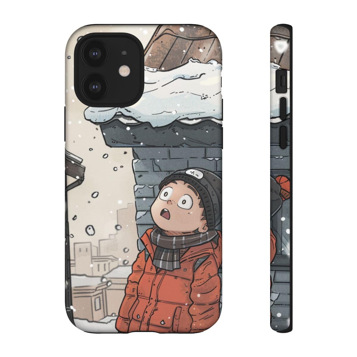 Coque rigide iPhone 12 mate orange Chibi évite les traces motif hiver - 2