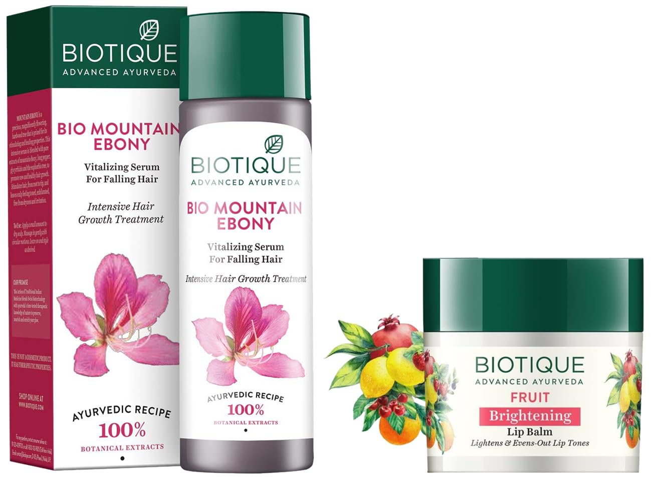 Biotique Bio Fruit Whitening Lip Balm, 12g And Biotique Bio Mountain Ebony Vitalizing Serum For Falling Hair Intensive Hair Growth Treatment, 120ML-image-31