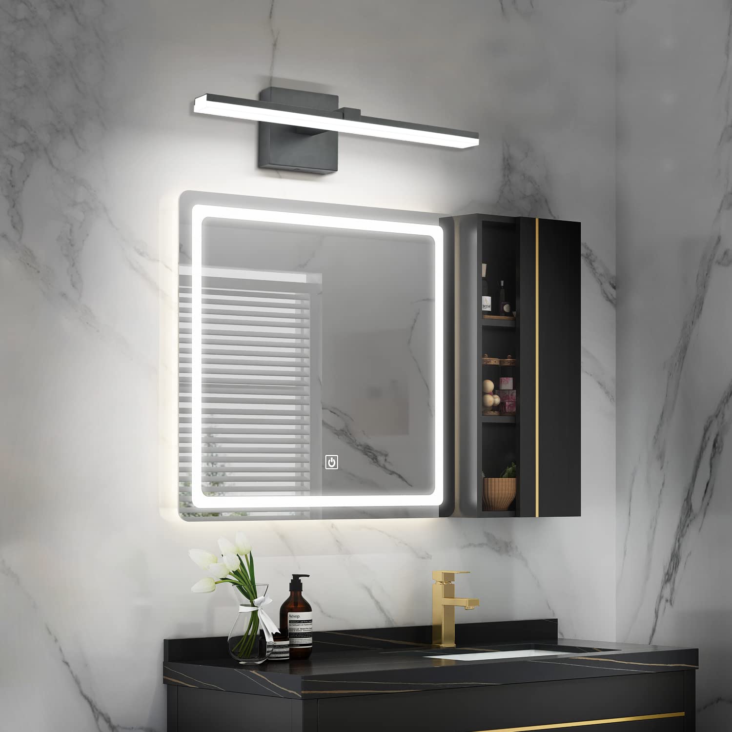 ZUZITO Crystal Bathroom Vanity Lighting Fixtures 7500 Modern LED Vanity Lights Over Mirror White