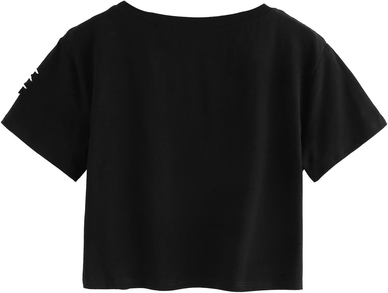 SweatyRocks Women's Short Sleeve T Shirt Graphic Print Distressed Crop Top - Image 2