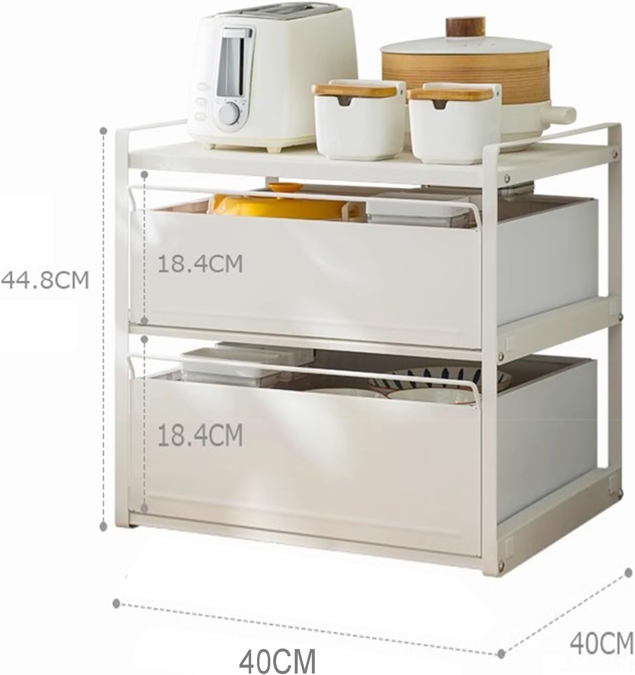 EMYJAY Pull-Out Home Organizers, 2 Tier Pull Out Cabinet Organizer Baskets Sliding Countertop Or Pantry Organization Storage (Color : White, Size : 40X40X44.8CM)