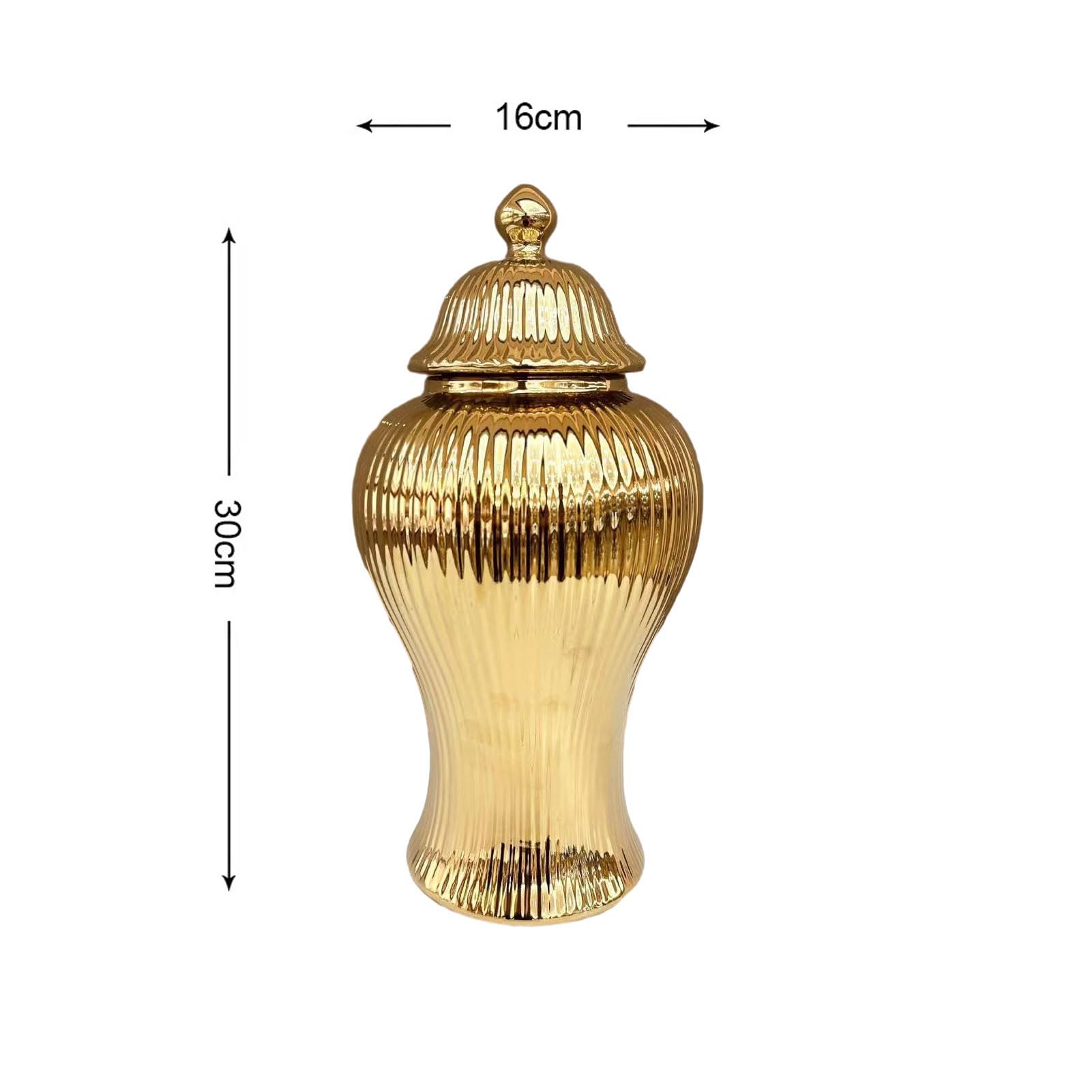 Jarrón de cerámica blanco y dorado para centros de mesa, tarro de almacenamiento de porcelana con tapa para sala de estar, decoración del hogar, 16 x 30 cm