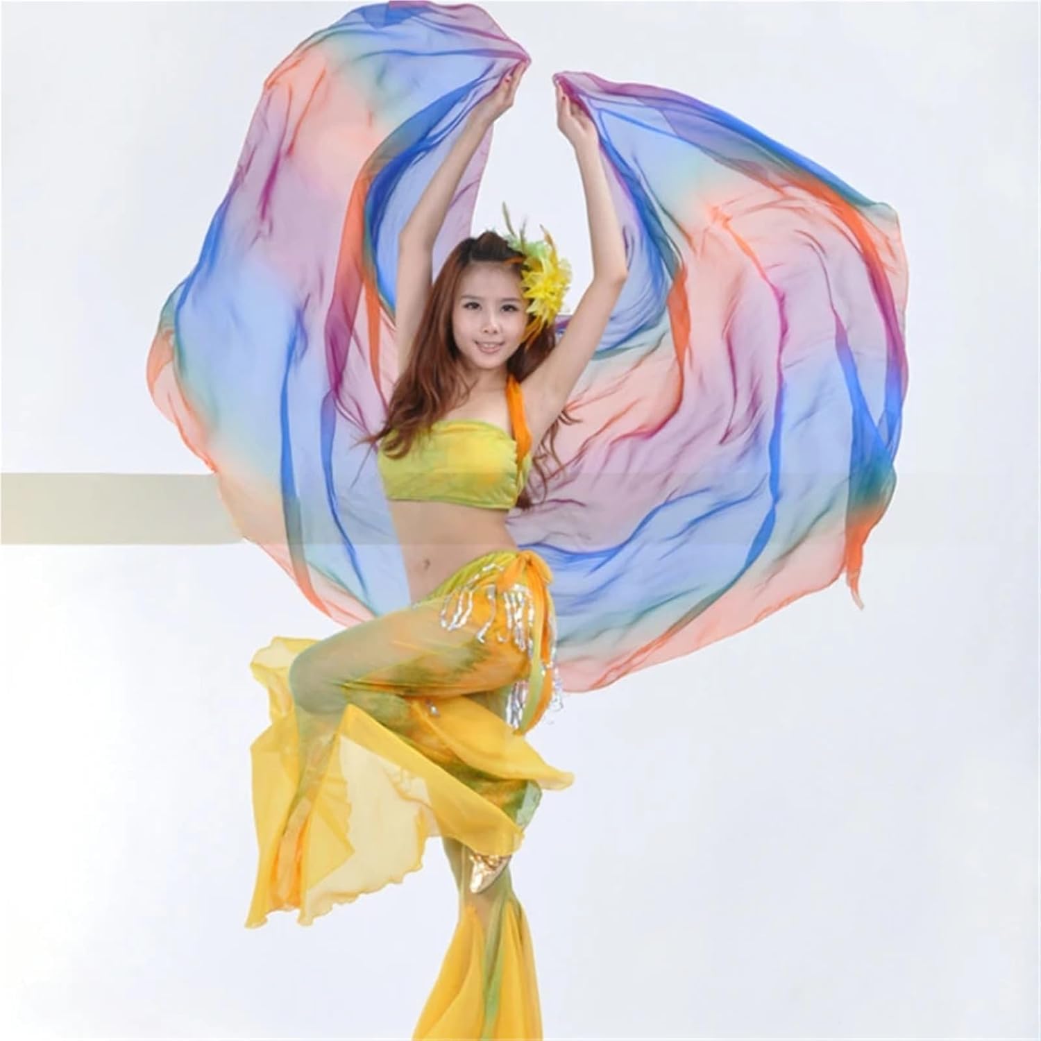 SSDDLZEQ Stage performance version Handmade Gradient-coloured Belly Dance Veil, For Performance Use, 250x120cm(2)