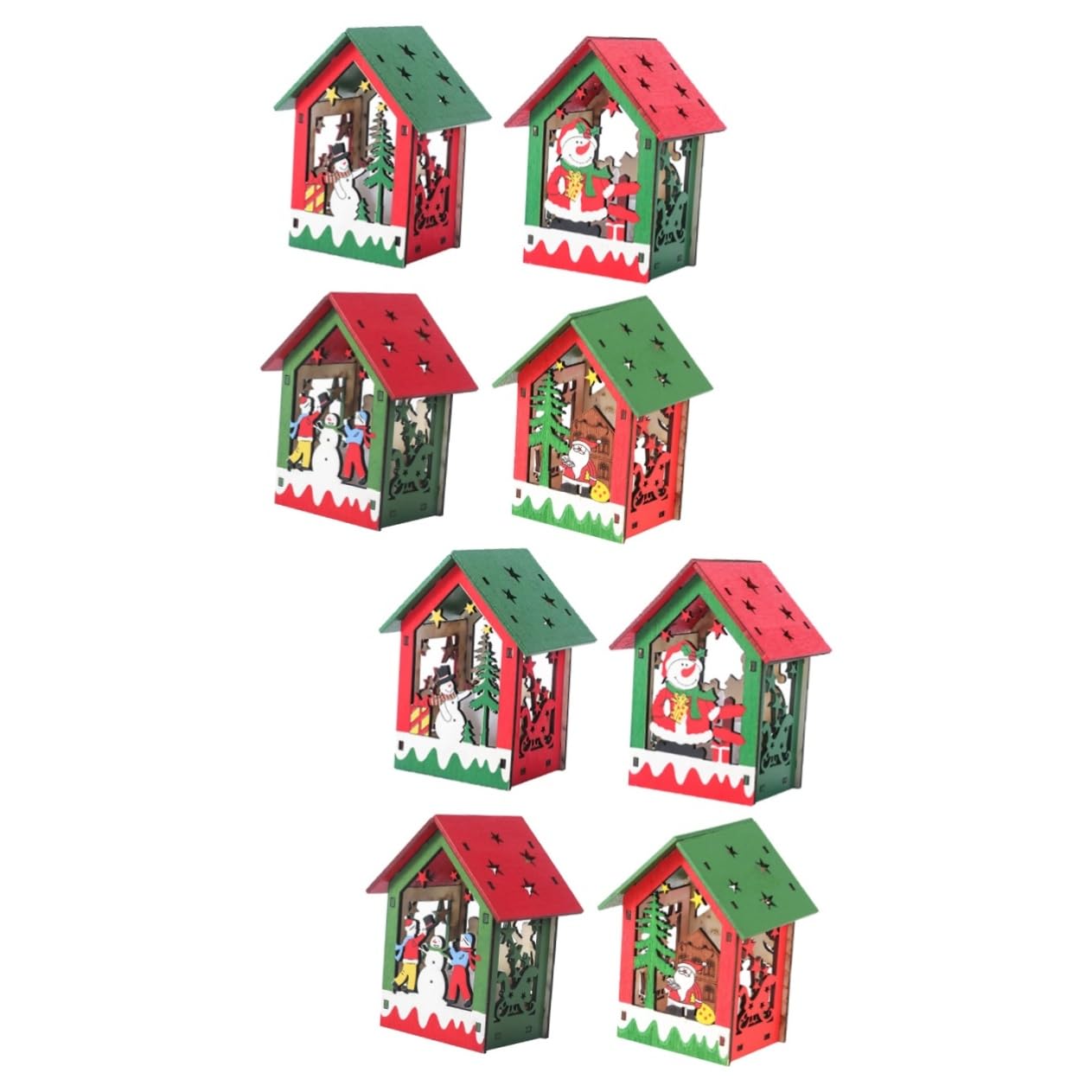 TOPBATHY 2 Set Luminous Xmas Wooden House Pendant Decorative DIY Christmas Tree Ornaments for Festive Home Decor 4 Pezzi * 2
