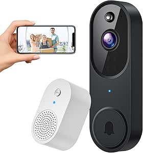 SUNNYJANE Silver Wireless 1080p Video Doorbell Camera, AI Human Detection, Live View, 2-Way Audio Included Ring Chime, 2.4G Wi-Fi, Night Vision, Cloud Storage, Indoor/Outdoor Surveillance Cam (Black) asin的图片