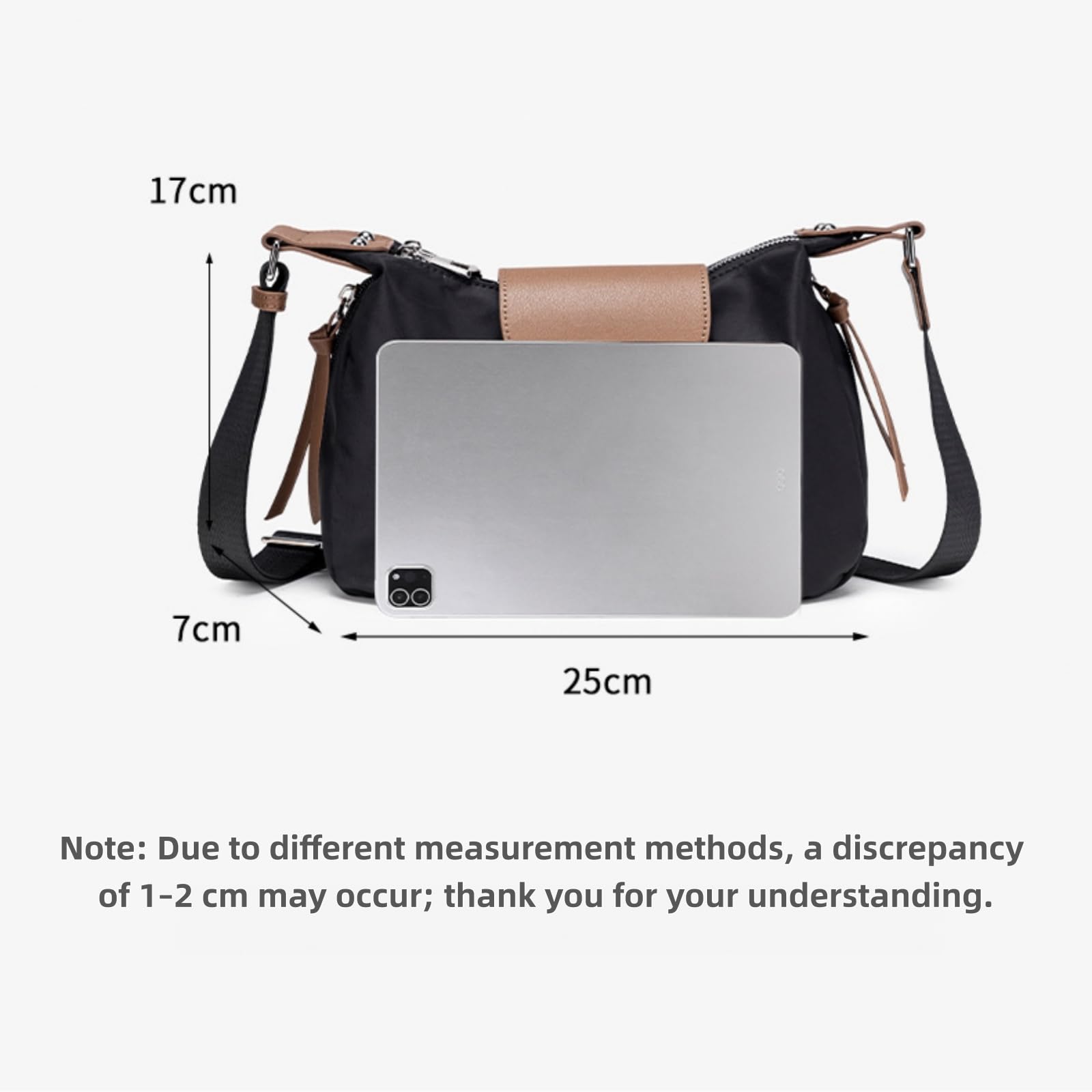 Umhängetasche Damen Frauen Oxford Tuch Klappe Crossbody Tasche, Mittel Knödel-Form Weiche Schultertasche Für Pendel Einkaufen Täglichen Gebrauch-Black
