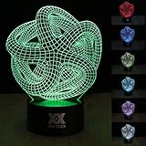 HUI YUAN Abstract 3D Lamp Room Bedroom Decorative Night Light Multi 7 Color Change USB Cable Smart Touch Button LED Desk Table Light Lamp Kida Kiddie Gift