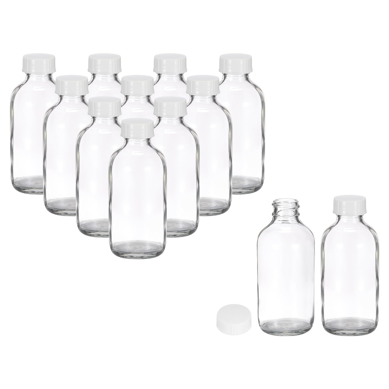 PATIKIL Frascos De Muestra De Vidrio De 4 Onzas (120ml), 12 Piezas Frascos Redondos Con Tapón Cónico Blanco Para Líquidos Reactivos, Jugo, Perfume, Ginger Shots, Transparente
