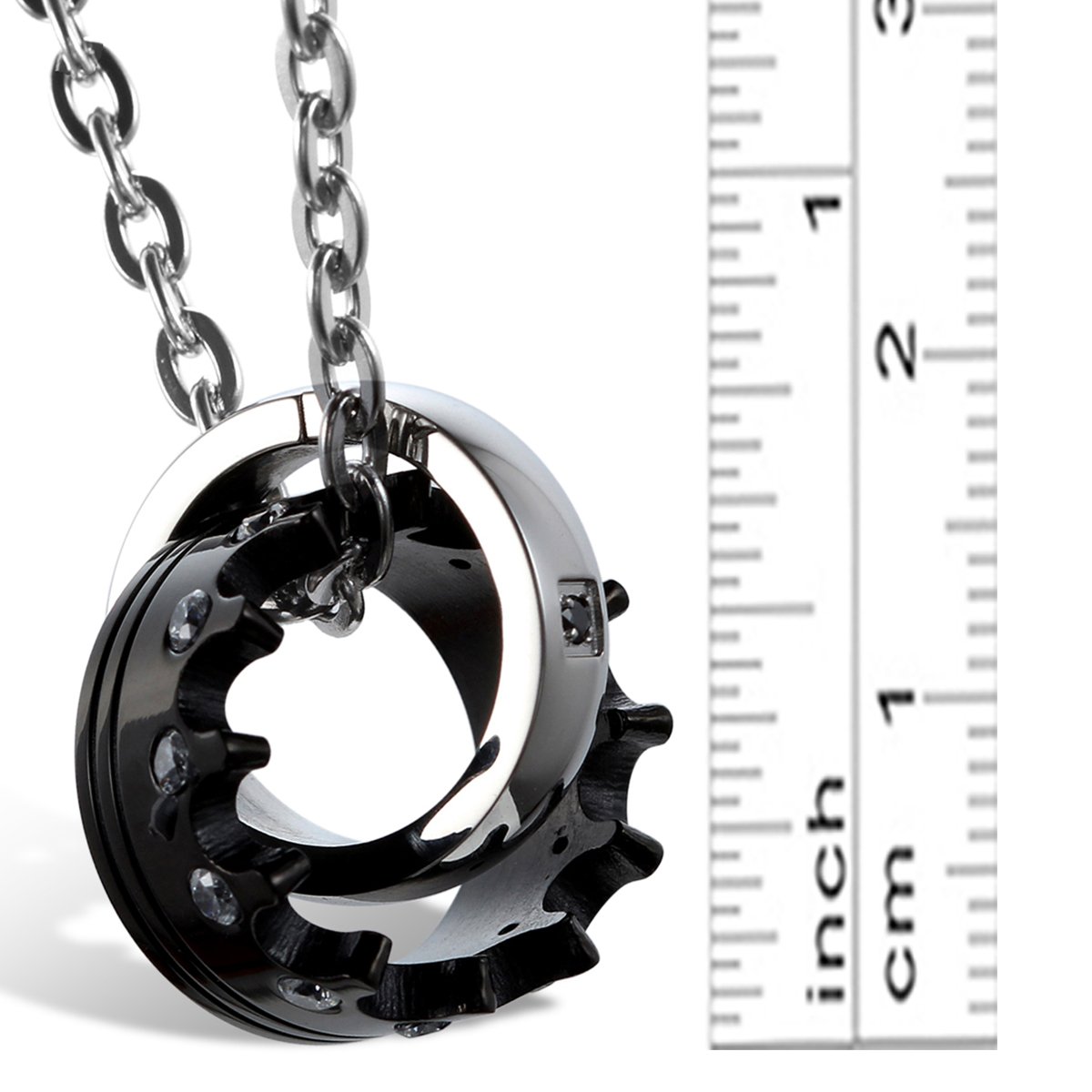 OIDEA Collana per Coppia Lovers Collana in Acciaio Inox Pendente Anello Corona Imperiale Mosaico zircone Regalo per Amante Nero Oro(1 Coppia) Regalo Perfetto