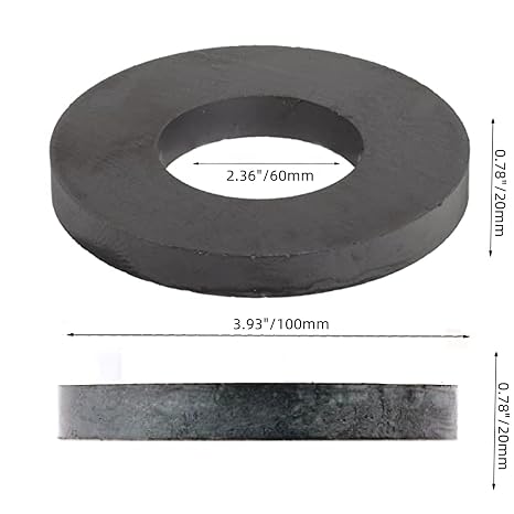 Ferrite Ring Magnet, 4In Dia, Big Round Circle Ceramic Magnets with Hole, Strong Large Donut Circular Magnetic Ring Heavy Duty for DIY, Crafts Speaker Creative Hobbies Science