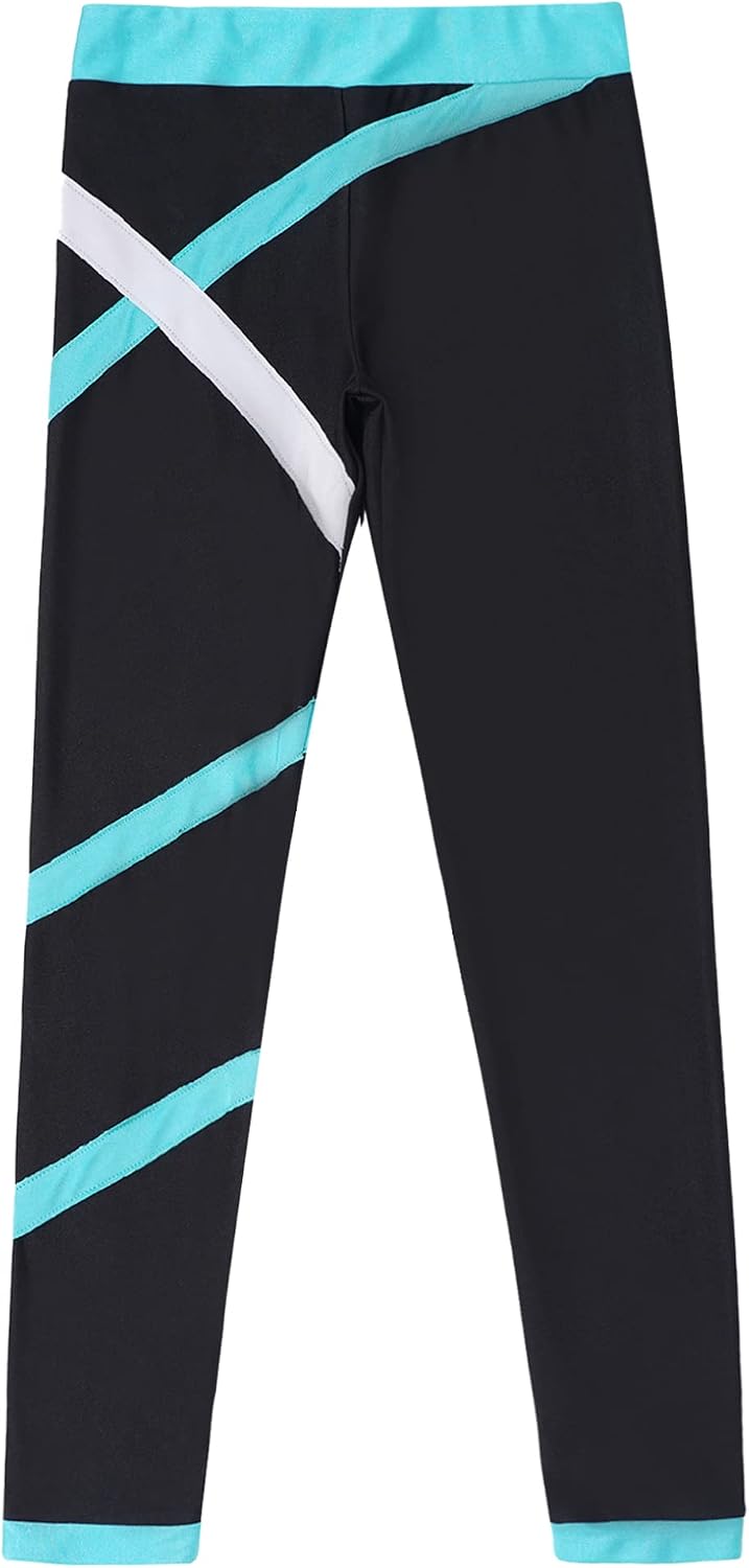 ACSUSS Kids Gymnastics Leggings Color Block Stretchy for Floor Exercise Beam Vault Bar Training