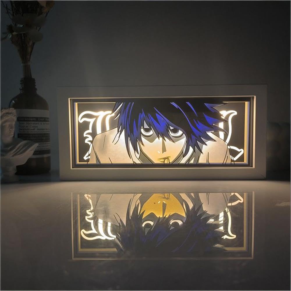Zhongkaihua Death Note Light Led Lamp Anime Light Up Box, Death Note L Figure Art Papercut Table Lamps Light Frame Desk Decorations Gifts