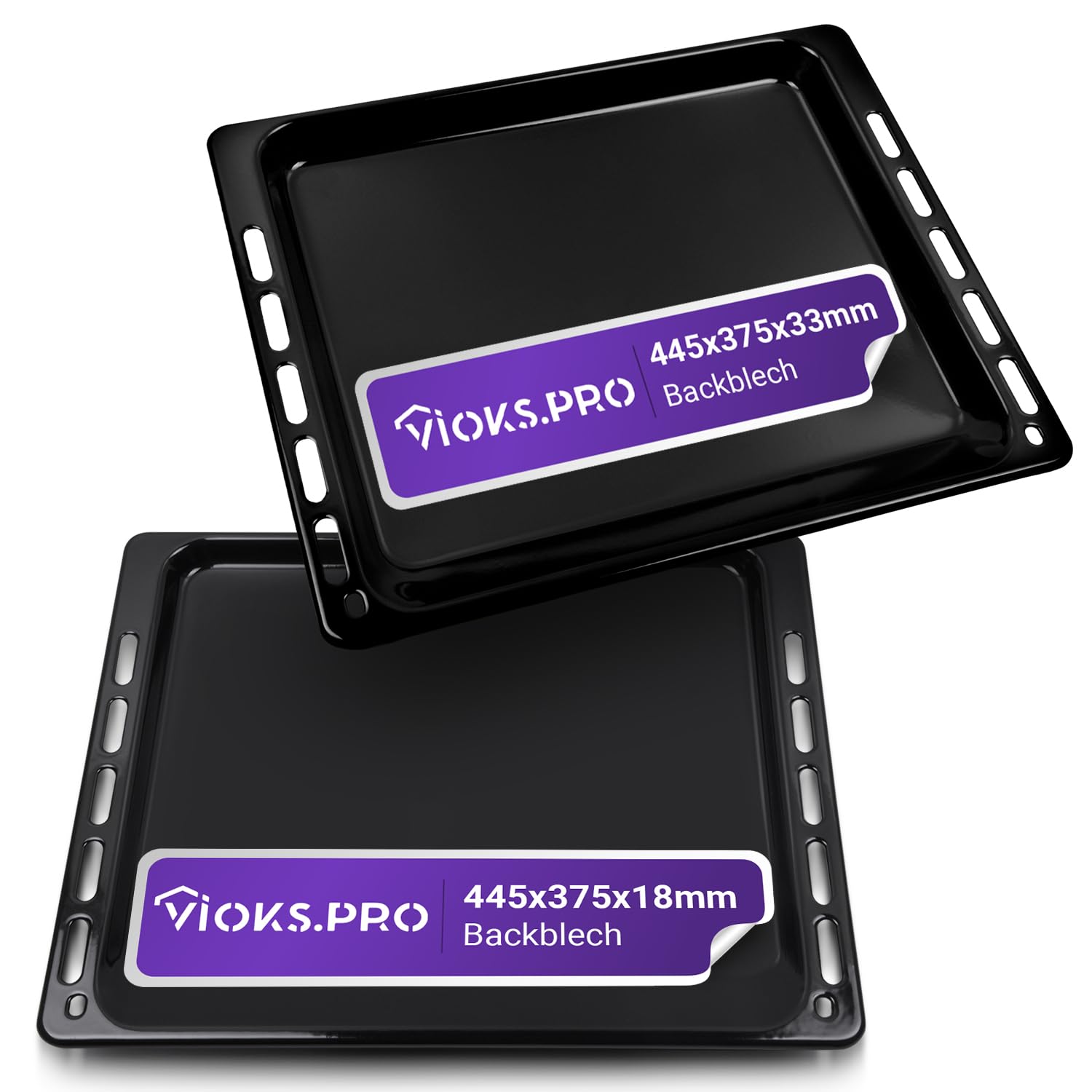 Viоks.pro Set 2x Backblech Tief Emailliert 45x37 cm / 445 x 375 mm Ersatz für Whirlpool Bauknecht 481241838128 & 481010539879 Tiefes Backblech Fettpfanne Backofen - Ofen Backblech Set & Baking Tray
