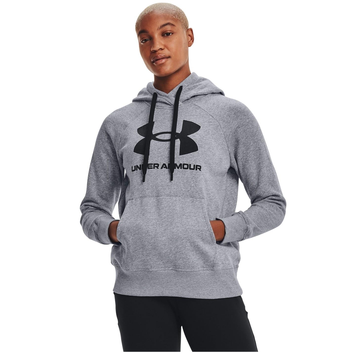 Under Armour Rival Fleece Logo Hoodie, Sudadera Mujer, Acero Jaspeado Medio/negro/negro (035), XS