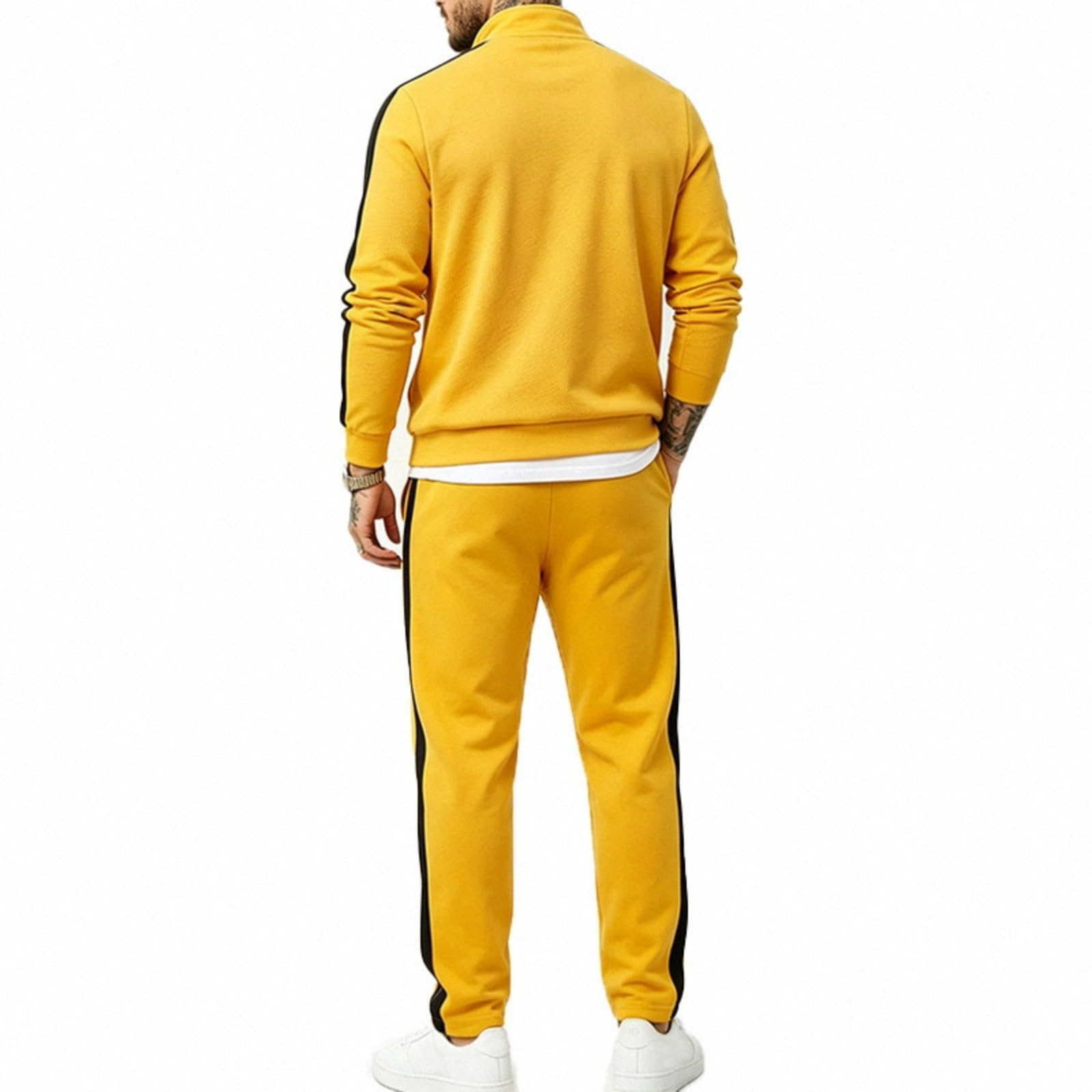 Set da ginnastica uomo giacca con striscia laterale e pantaloni da jogging | Giacca con zip integrale e pantaloni a gamba dritta con coulisse completo sportivo a due pezzi per lo quotidiano