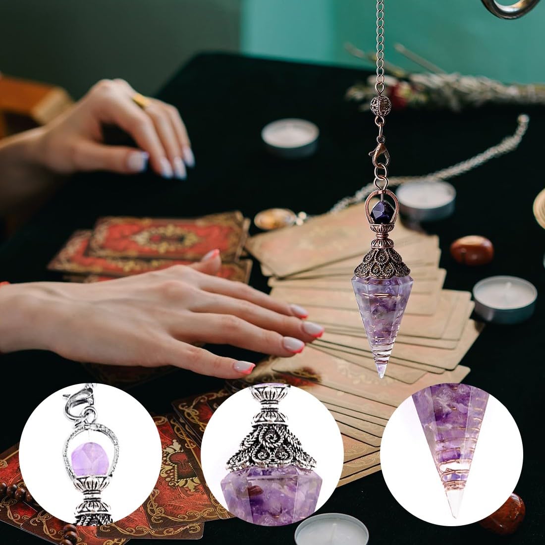 Péndulo De Cristal, Amatista Piedra Natural, Colgante Pendulos Adivinacion, Pendulo Hebreo, Pendulos Radiestesia, Equilibrio Reiki, Péndulo Hexagonal Para Chakra, Reiki, Adivinación, Meditación