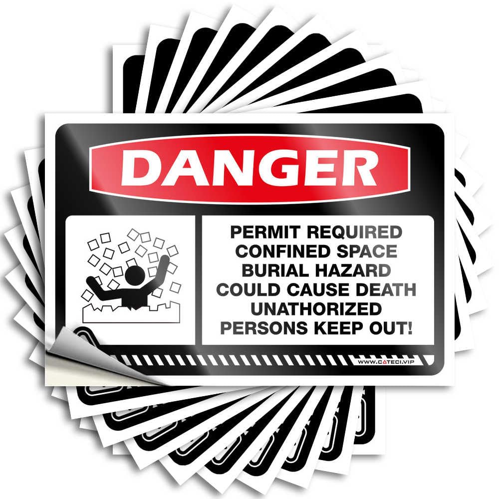 Car Stickers and Stickers for Permit of Hazard Required, Confined Space, for Burial, Funeral Hazard, 10 Car Window Stickers (6 x 9 cm)