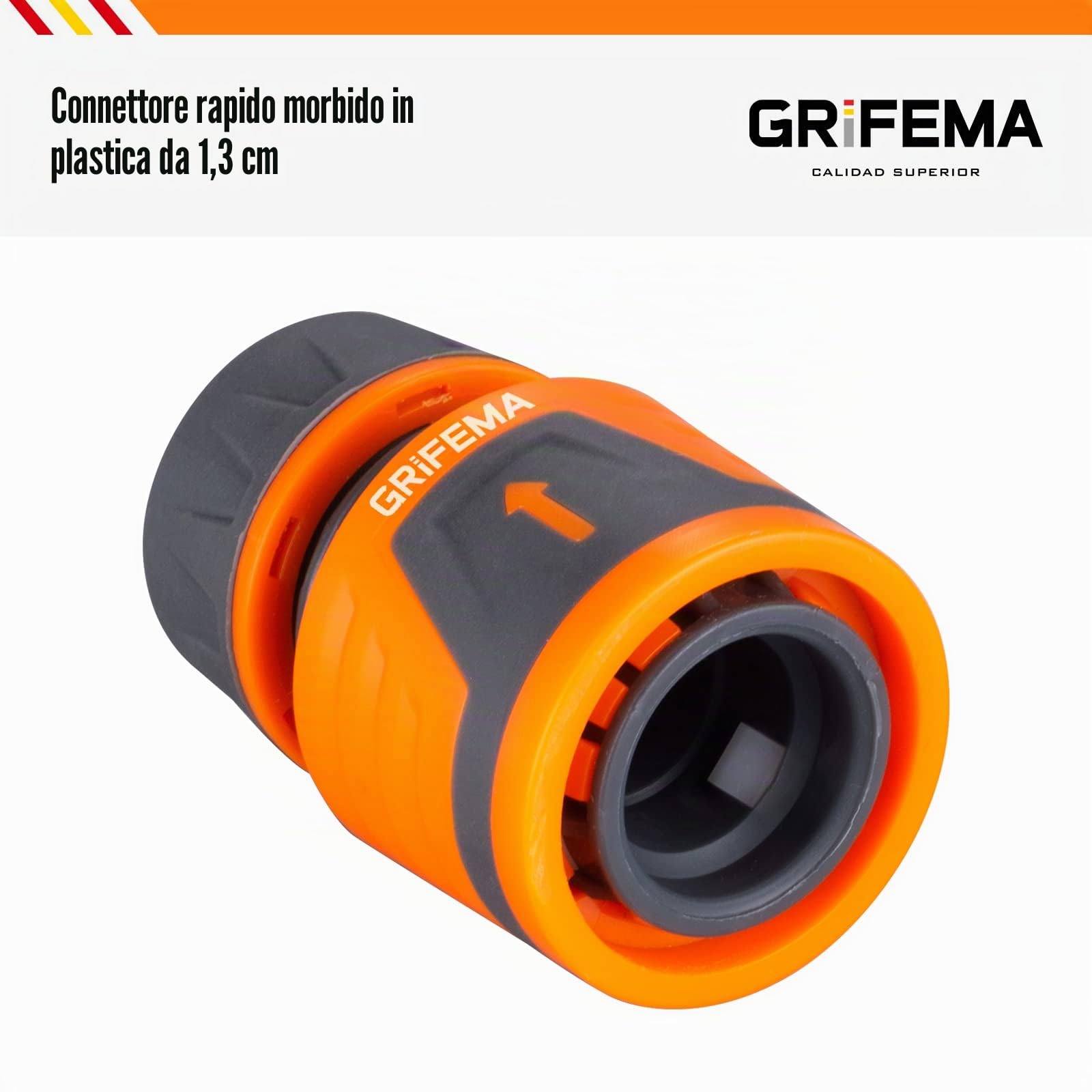 GRIFEMA GE1201 Attacco Rapido per Tubo 1/2" 12,5 mm 5/8" 15 mm Connettore Universale Grigio Arancione