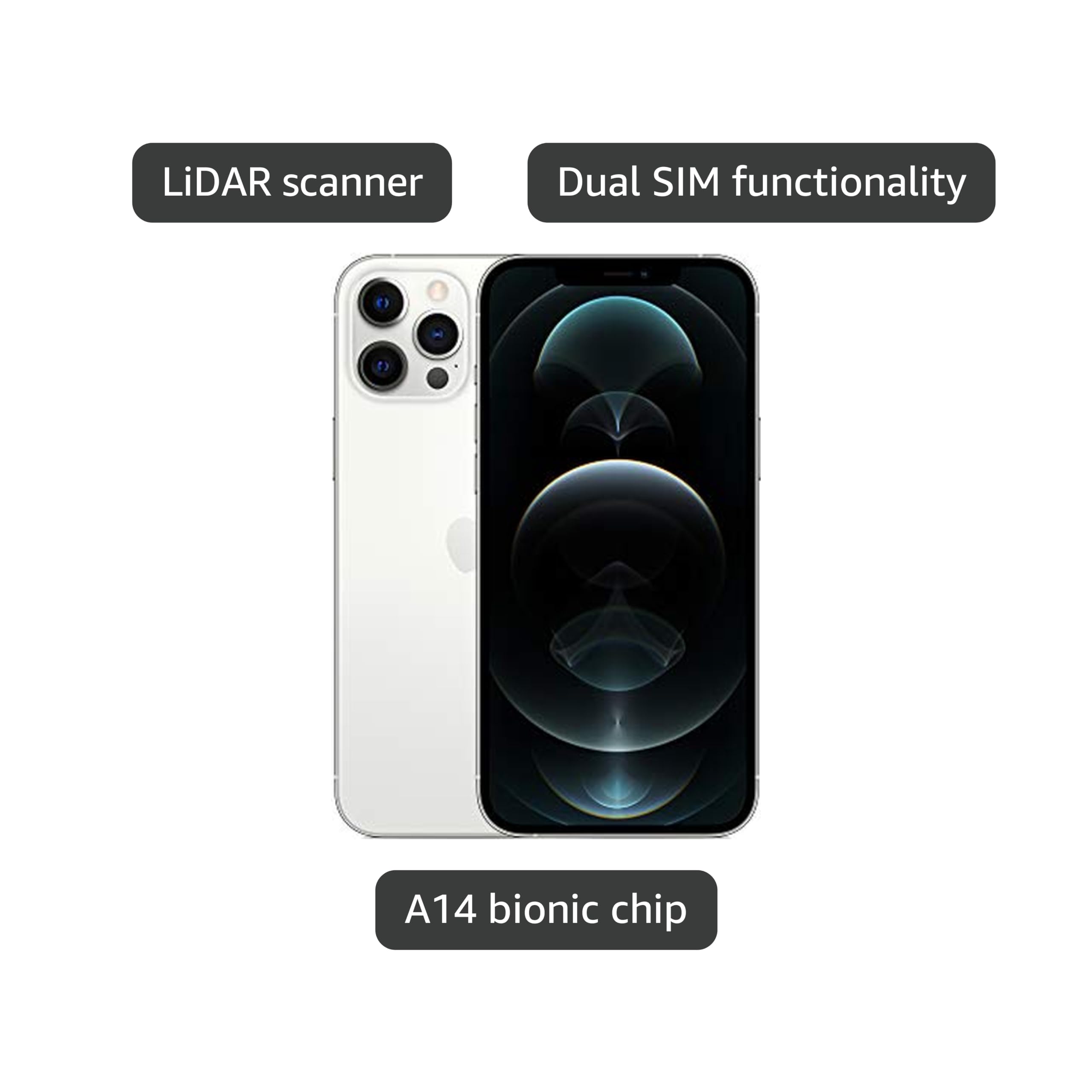 Amazon.com: Apple iPhone 12 Pro Max (512GB, כסף) [נעול] + מנוי ספק