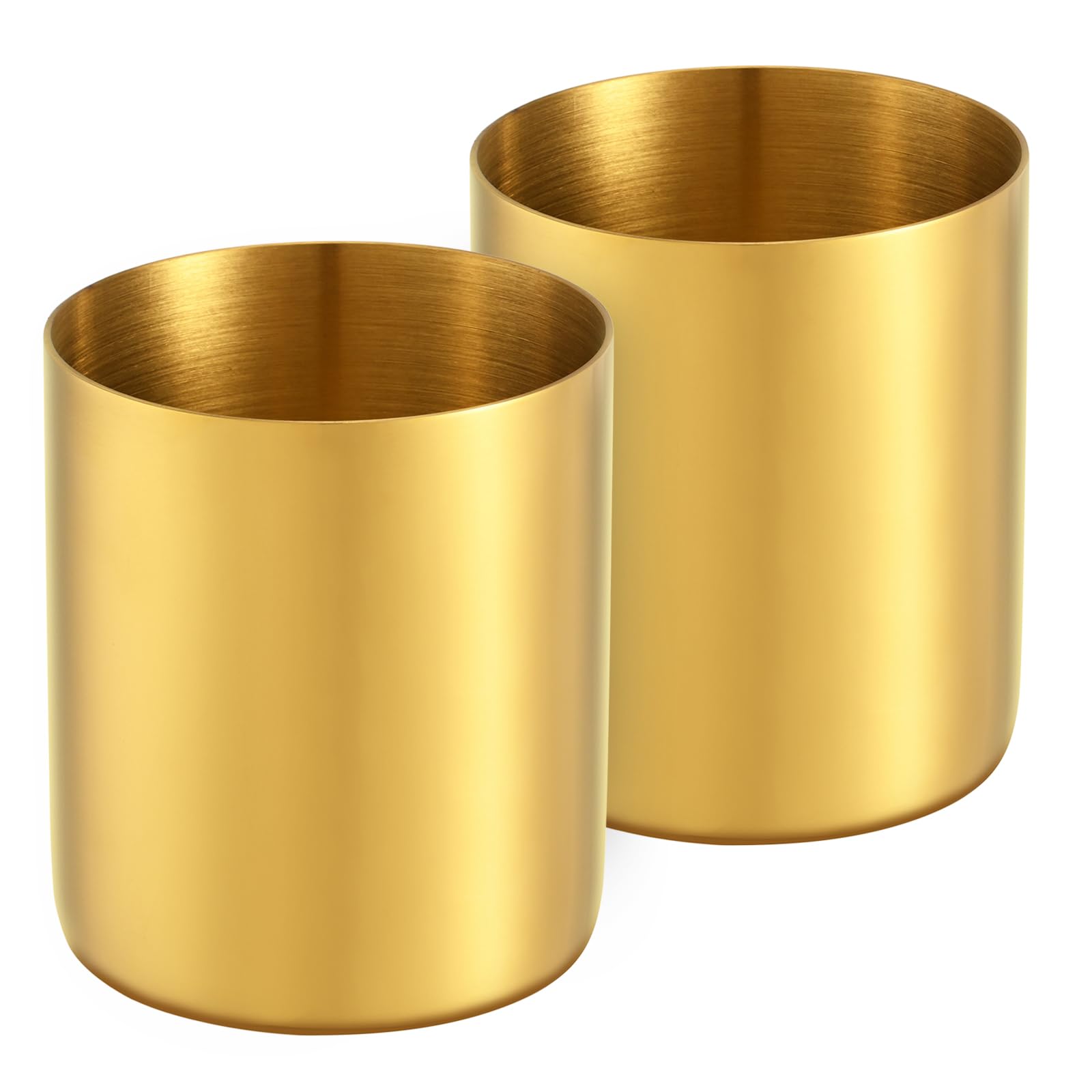 2-Pack Gold 304 Stainless Steel Pen & Brush Holders – Mirror-Polished Desk Organiser for Stationery & Makeup, Fade-Resistant Finish