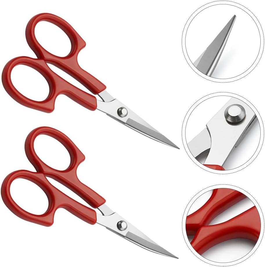 FOMIYES 2pcs Stainless Steel Grooming Scissors - Women Eyebrow Trimmer & Mustache/Nose Hair Clipper | Portable Nail Trimming Tool for Home, Salon & Makeup Use (Red)