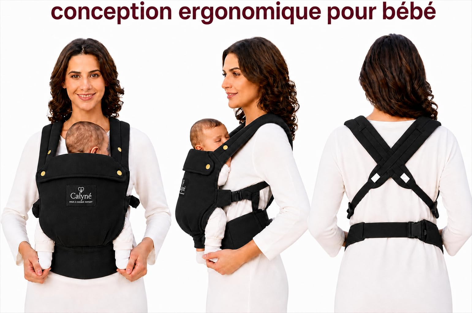 Porte-bébé Calyné, Pochette Biberon, Bretelles Croisées, Réglable 3 à 15 kg
