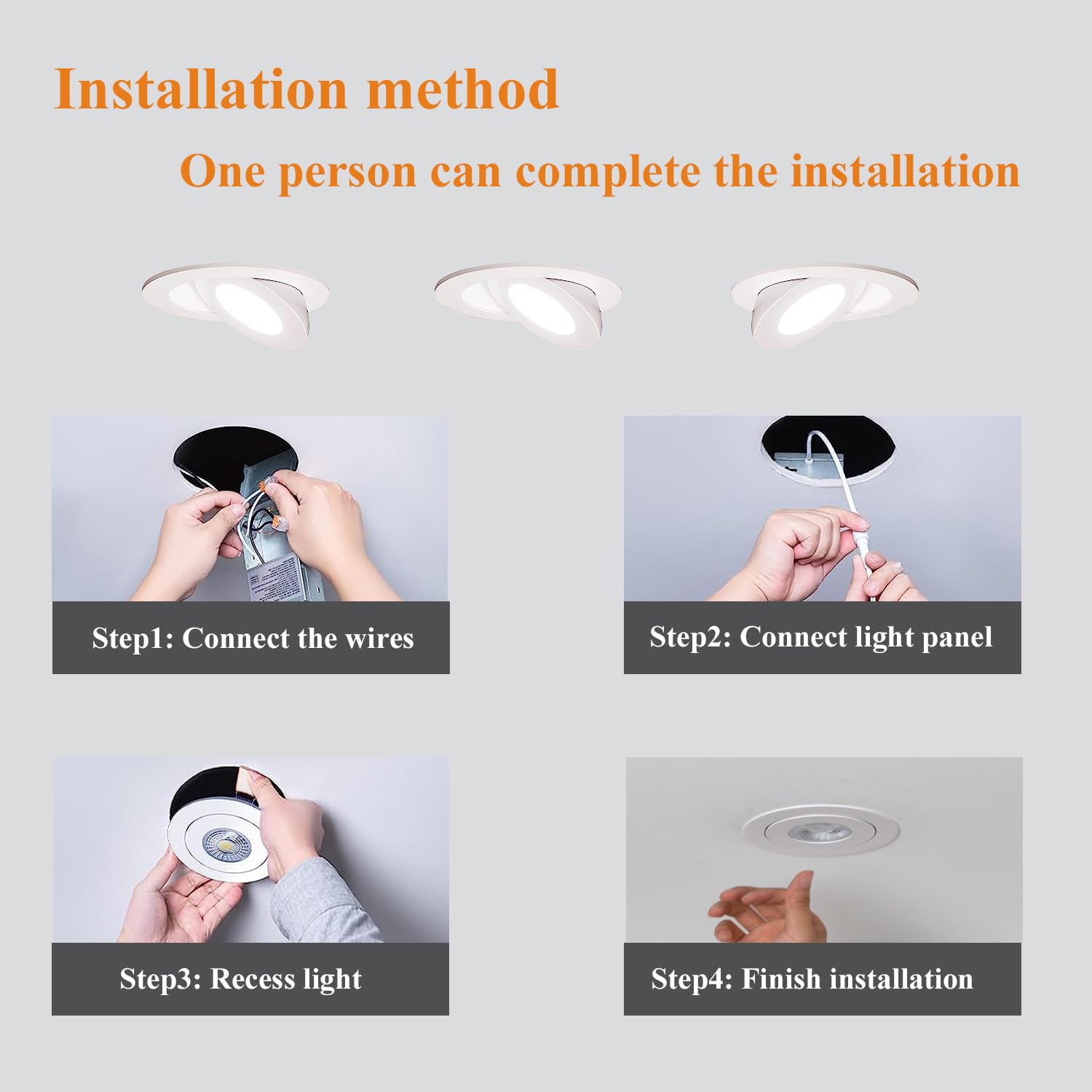 CSACCT LIGHT 4" Ultra-Thin Gimbal Recessed LED (6-Pack) – 3CCT Selectable, 900LM, Dimmable, IC Rated