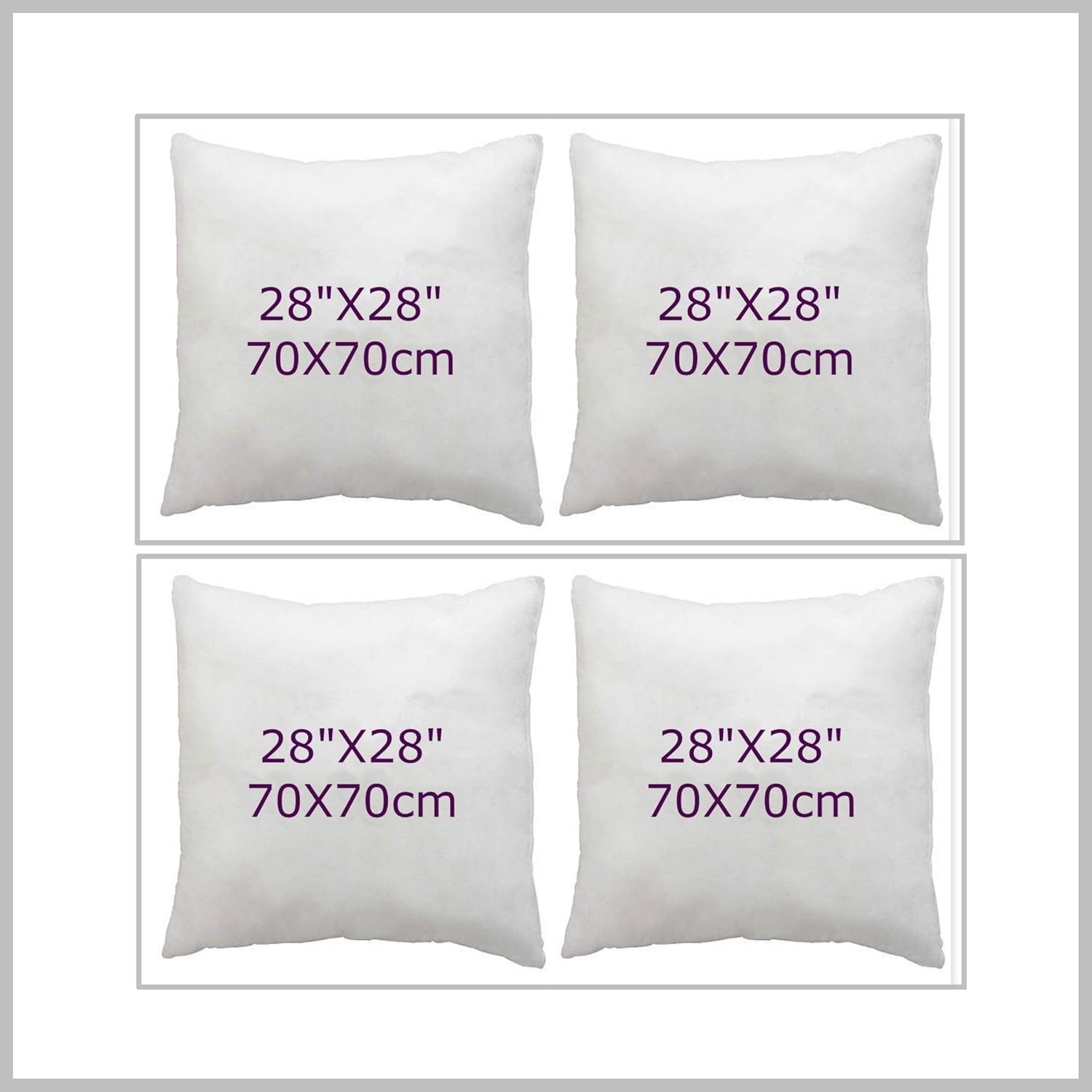 Chilimilii White Set Of 4 Hollow Fibre Cushion Pads- Bounce Back Cushions For Sofa & Couches-Square- Anti Allergy-Standard Stuffer Pack Of Cushion Inserts (28X28 (70X70cm))
