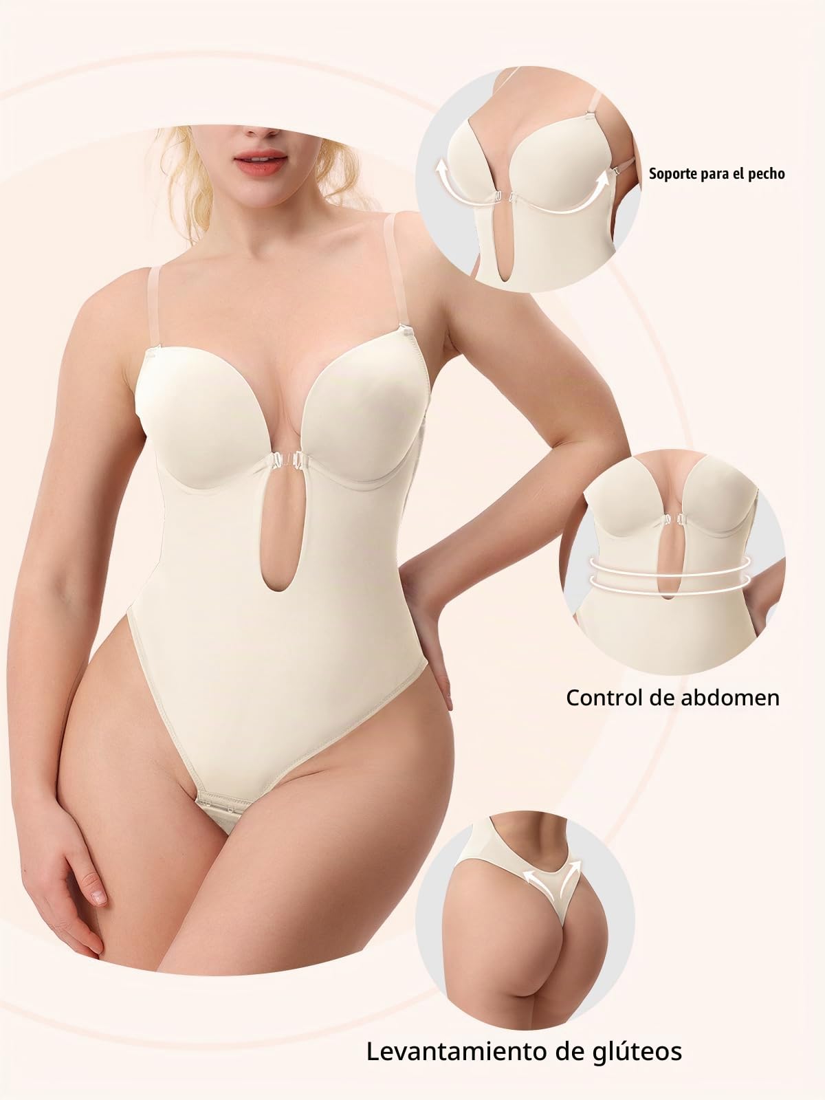 Bodi moldeador sin espalda para mujer, sujetador integrado, escote profundo, tanga con abertura, tallas grandes, uso diario
