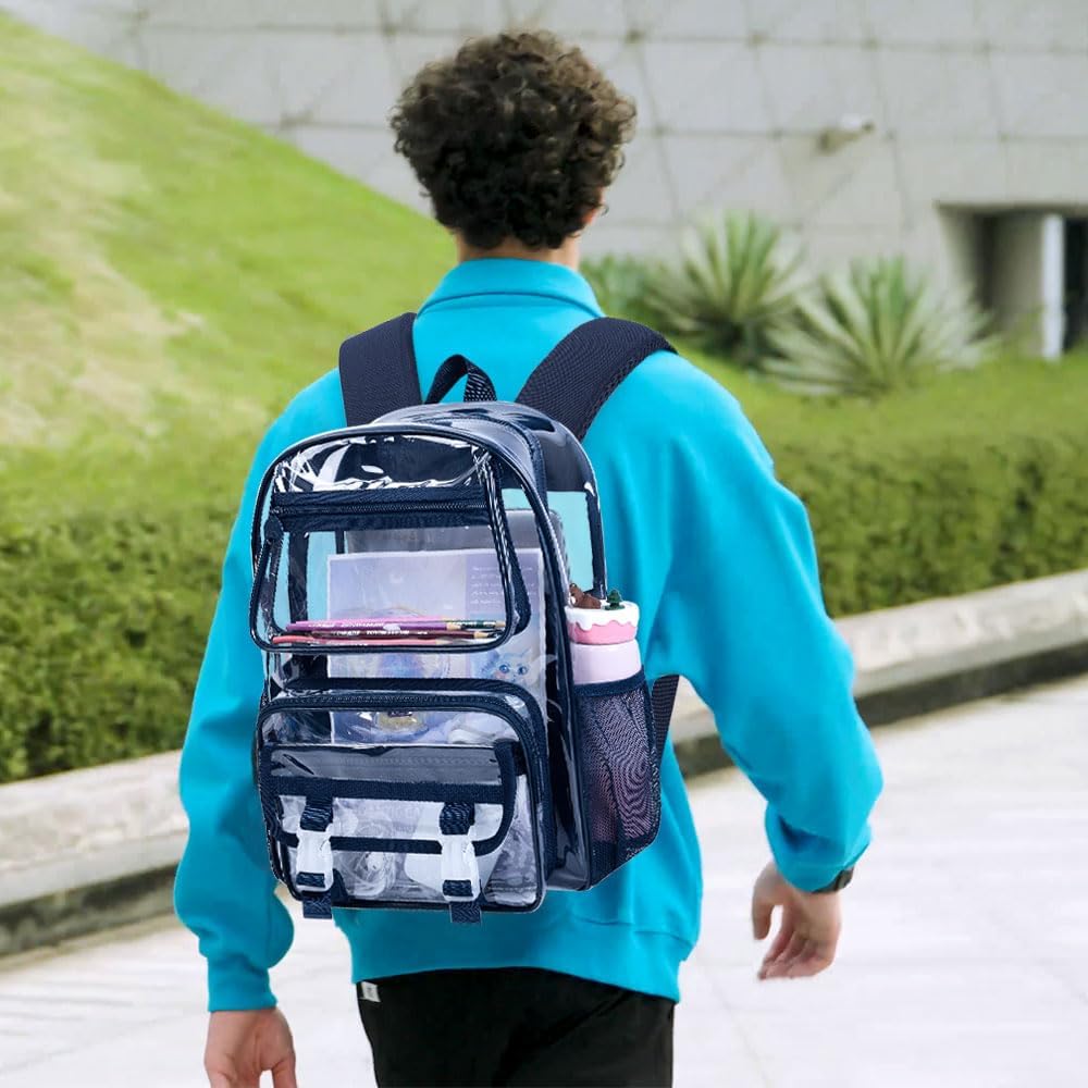 KLFVB Clear Backpack, Heavy Duty Transparent Bookbag, See Through Sequin Backpacks