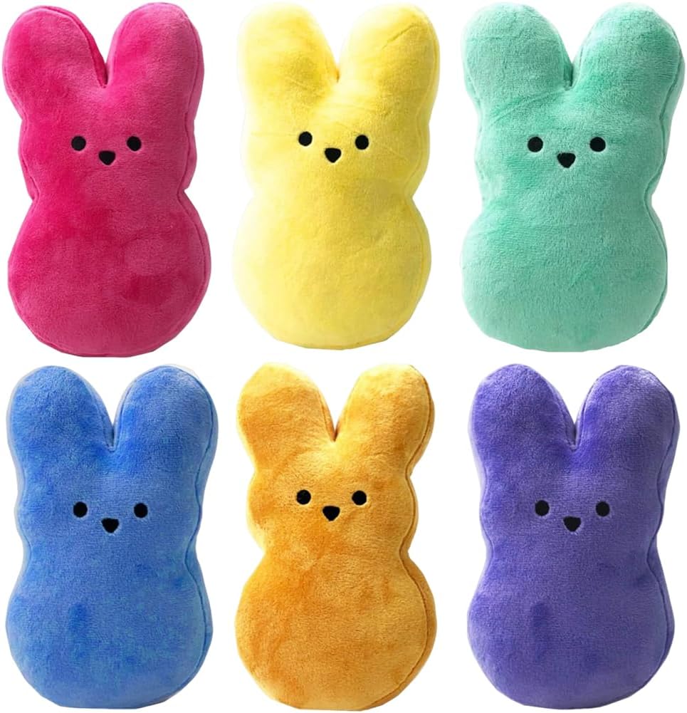 6 Pcs Easter Bunny Plush Toys 6 Inch Cute Peep Plush, Hare Doll Soft Plush Bunnies Stuffed Rabbit Animal Toy,East Day Rabbit Dolls for Kids Easter Decoration,Perfect Baskets Filler