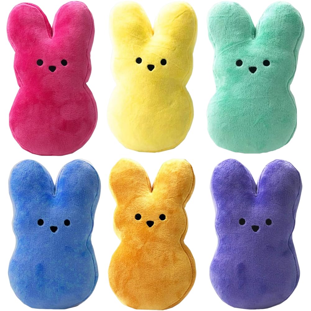 – 6 Pcs Easter Bunny Plush Toys 6 Inch Cute Peep Plush, Hare Doll Soft Plush Bunnies Stuffed Rabbit Animal Toy,East Day Rabbit Dolls for Kids Easter Decoration,Perfect Baskets Filler