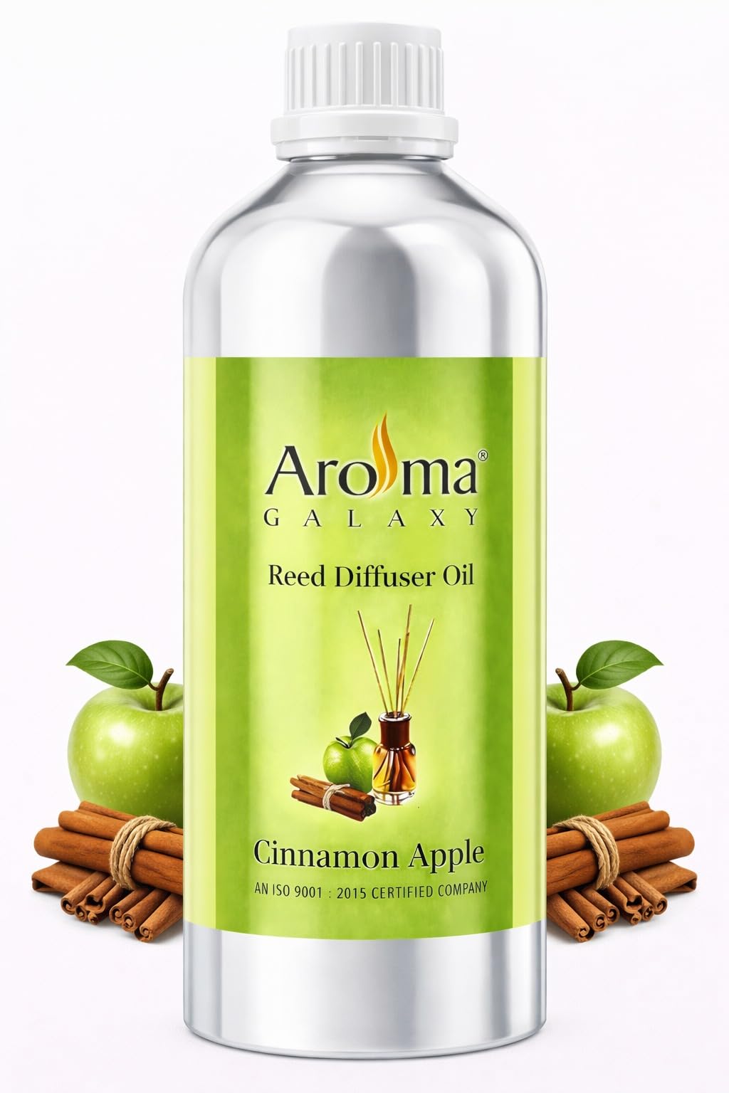 Aroma Galaxy Green Apple & Cinnamon Reed Diffuser Refill Oil 1ltr – Premium Long Lasting Fragrance Oil for Home, Office, Spa & Aroma Diffusers