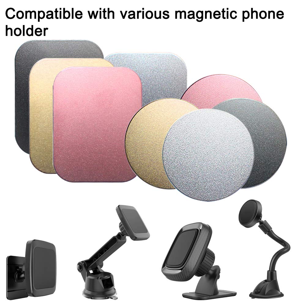 Sonku 12 Piastre Metalliche Per Supporto Magnetico Telefono – 8 Rettangolari E 4 Tonde – Adesive – Sostituzione Per Staffa Auto – Nero/Argento