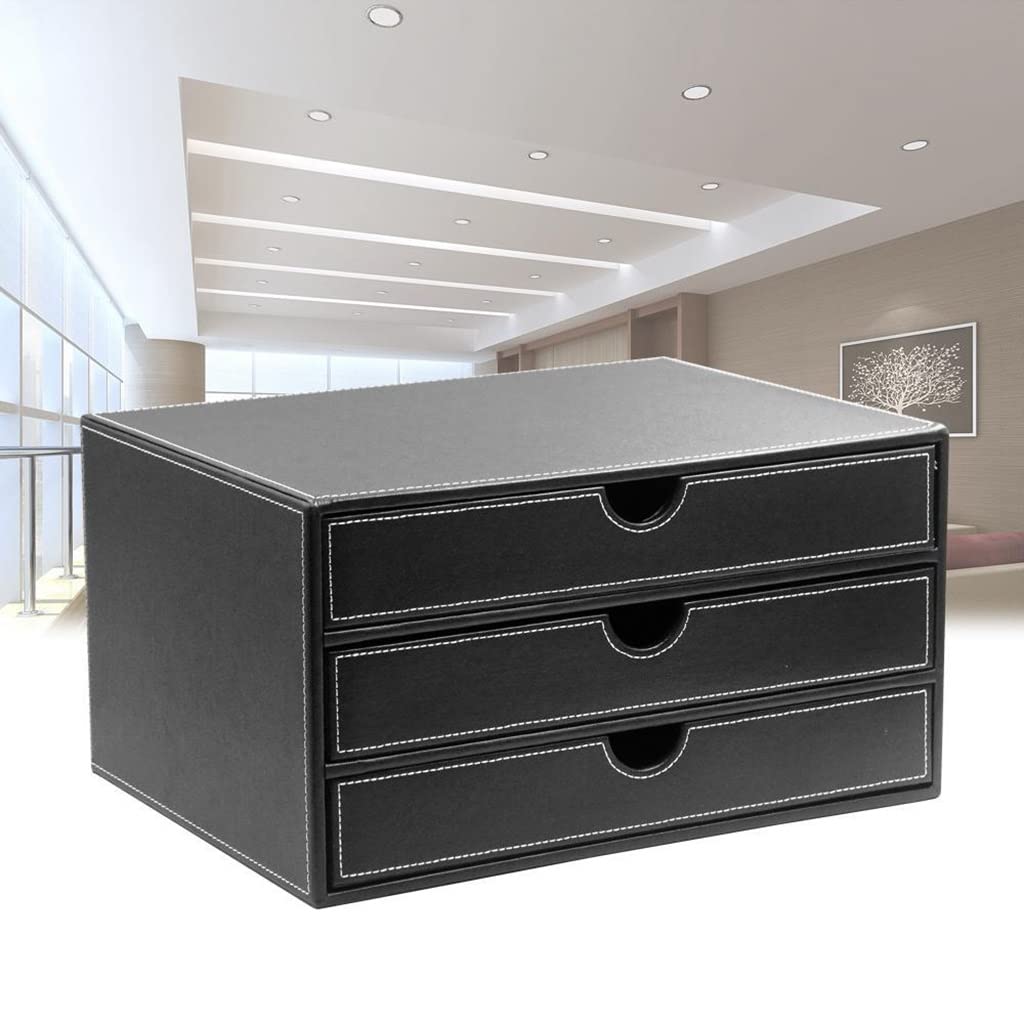 Portadocumenti da scrivania in pelle, Organizer da scrivania in pelle con 3 cassetti, Forniture for ufficio, Scatola portaoggetti impilabile for gioielli Fatture Documenti cartacei Trucco Accessori fo