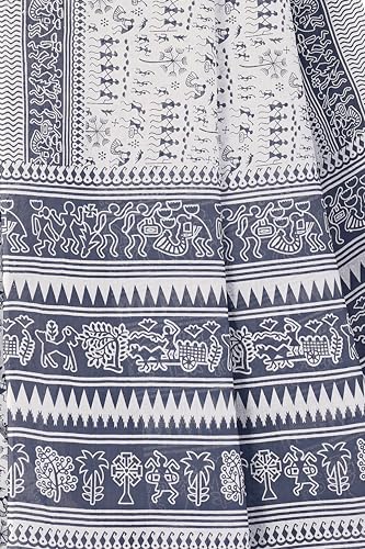 Image of TAMAIRA FASHION Mulmul Pure Cotton Saree For Woman Warli Printed|Office Wear Daily Wear Sarees For Women Without Blouse Piece(Available in 19 Colours)