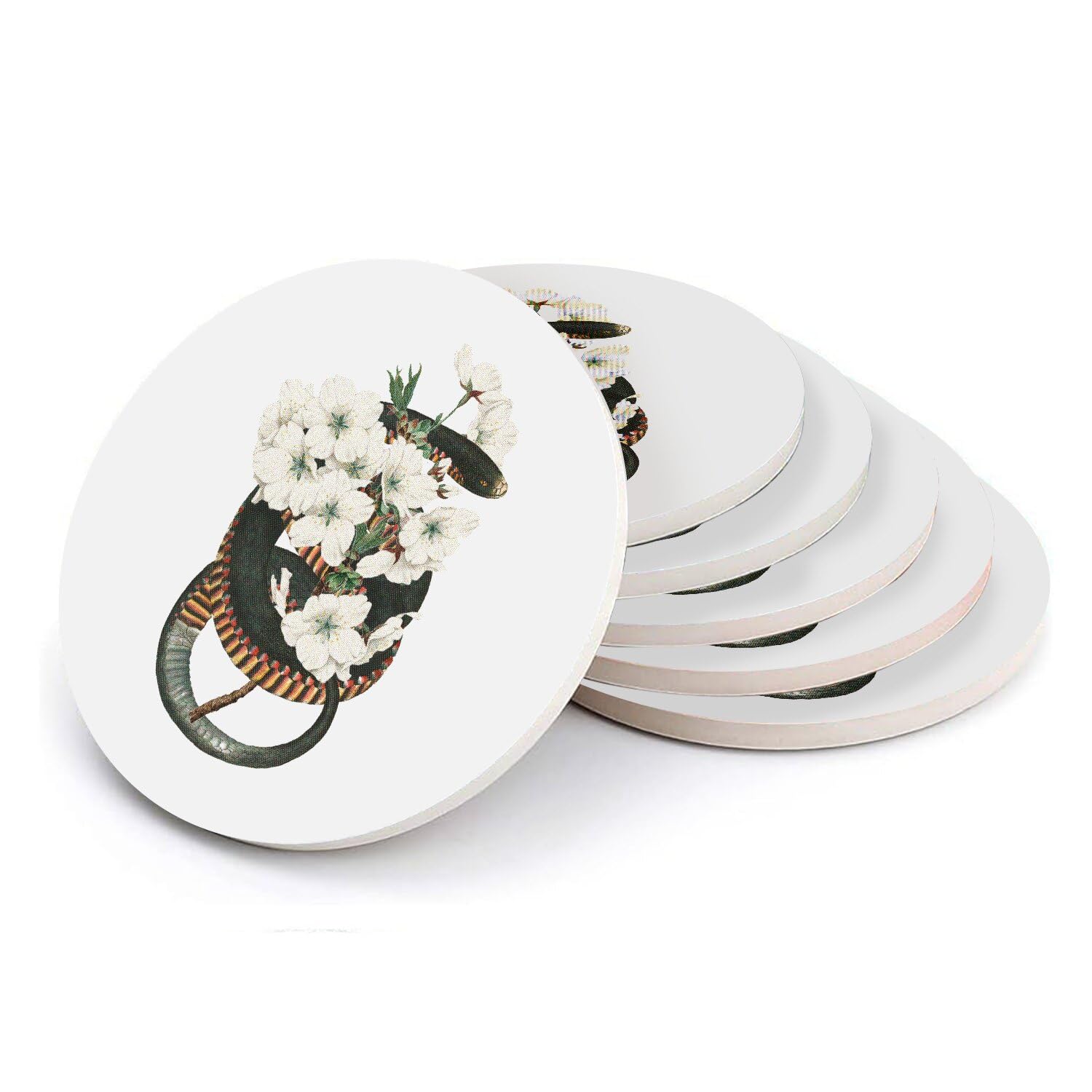 Sous-verres ronds en céramique jasmin lot de 6 dessous de verre