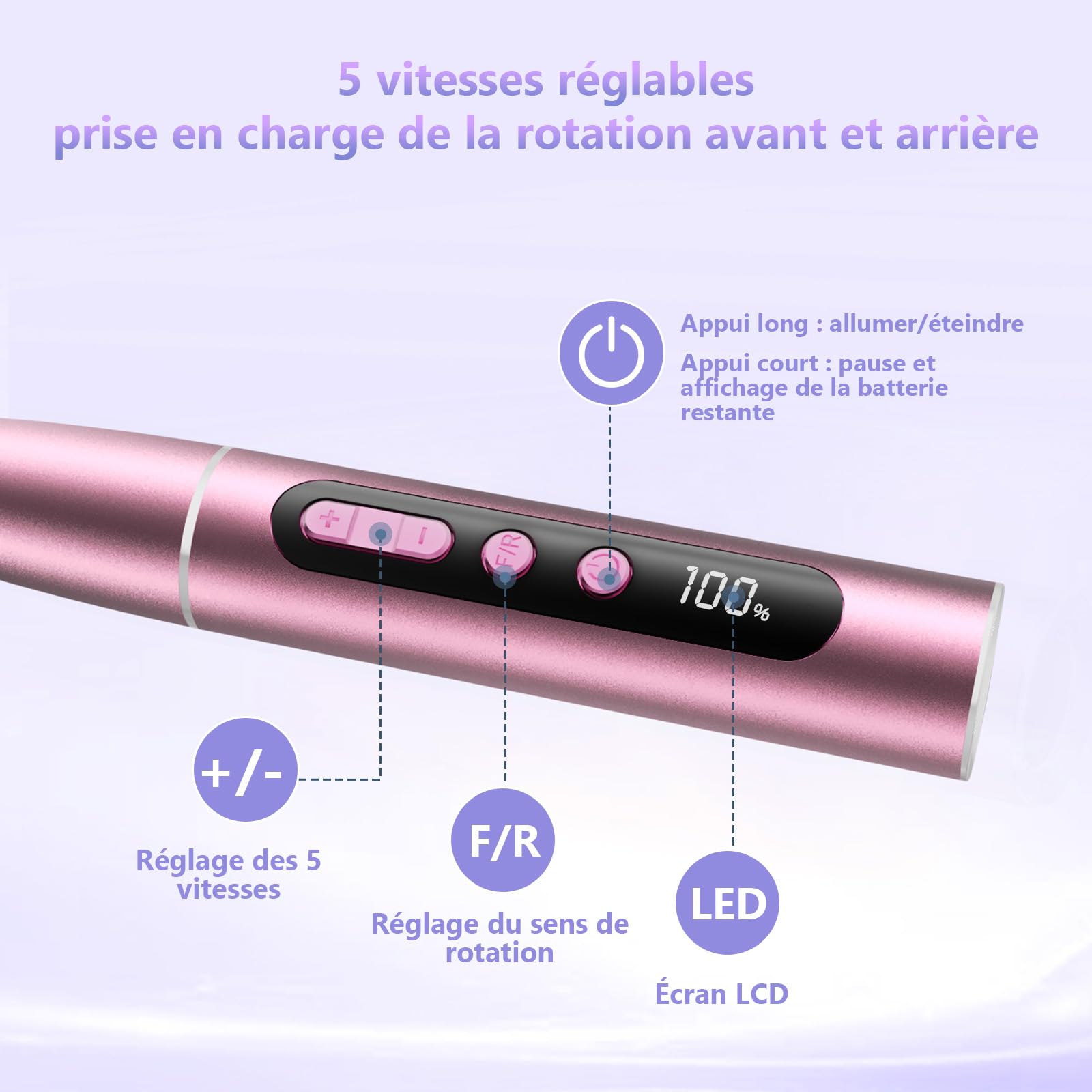 Ponceuse pour ongles électrique professionnelle 35000 tr/min sans fil – Lime à ongles électrique pour gel & acrylique, manucure & pédicure, écran LCD, USB-C, 12 embouts + 36 bandes