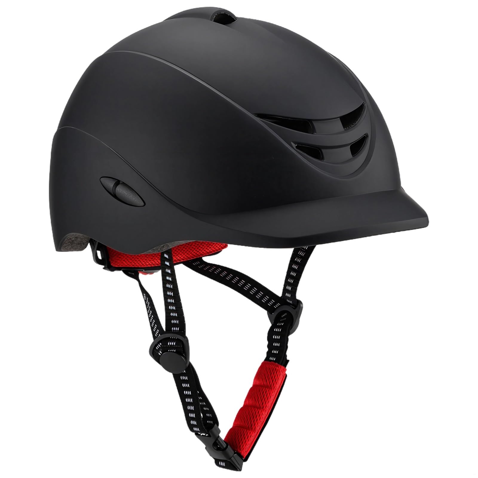 Casco da equitazione da donna, nero opaco, regolabile, guscio in policarbonato leggero ventilato, conforme alla sicurezza per cavalli e sport all'aria aperta