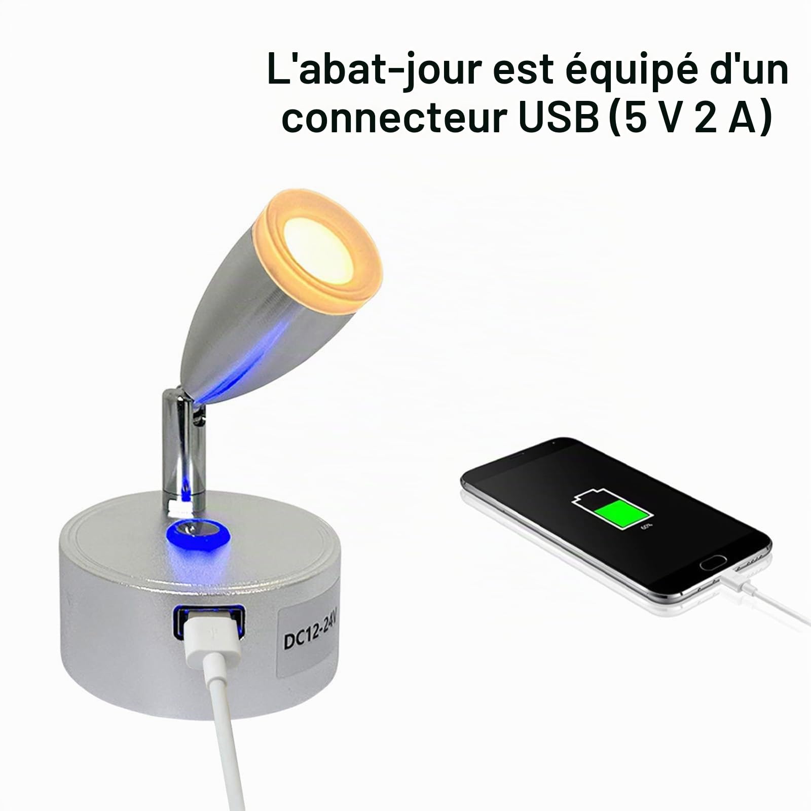 12v Led Lampes Camping-car, 12v Lampe de Lecture Lit, 3 Températures de Couleur, 3w, Variateur Tactile, DC 12-24v Led Spot, éclairage pour Camping car/Voiture/Caravane/Bateau(2 Pièces)