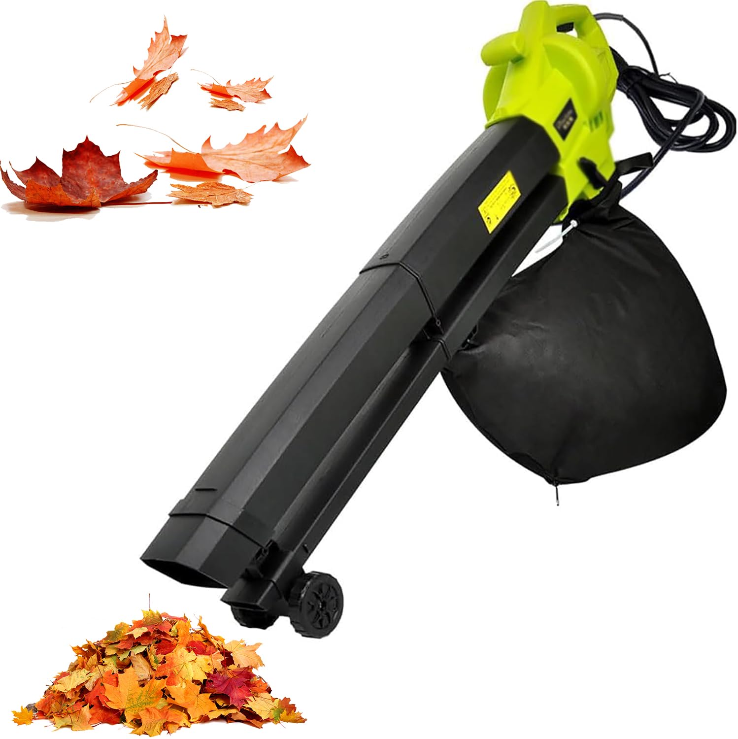 Soplador y trituradora de Hojas de jardín, soplador de Hojas con Bolsa recolectora de Hojas de 40 litros, relación de trituración 16:1, para Patio, césped, jardín y paisajismo