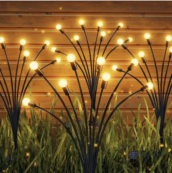 Solar Firefly Lights Outdoor Garden - Pack of 4 Swaying LED Solar Stake Lights - Waterproof Decorative Pathway Lighting for Garden, Patio & Lawn
