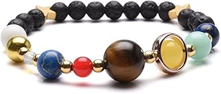Jovivi Lava Bead Stones Anxiety Chakra Crystals Beads Solar System Universe Galaxy The Nine Planets Guardian Star Bracelet Women Men Jewellery Gifts