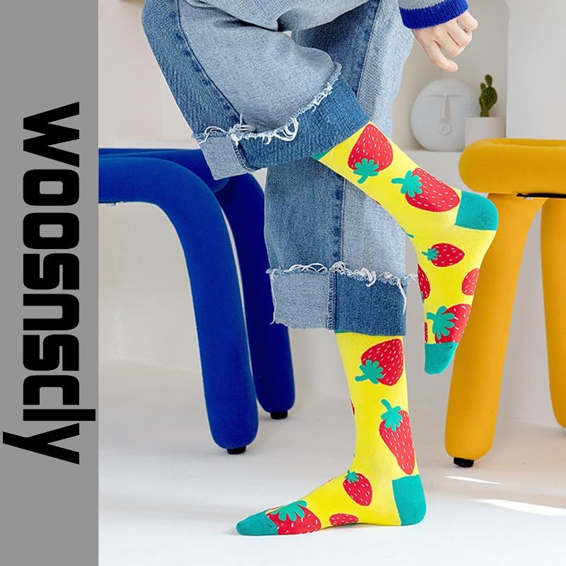 Womens Novelty Funny Funky Crew Socks Colorful Crazy Cute Fun Fruit Floral Pineapple Patterned Cotton Dress Socks - Image 6