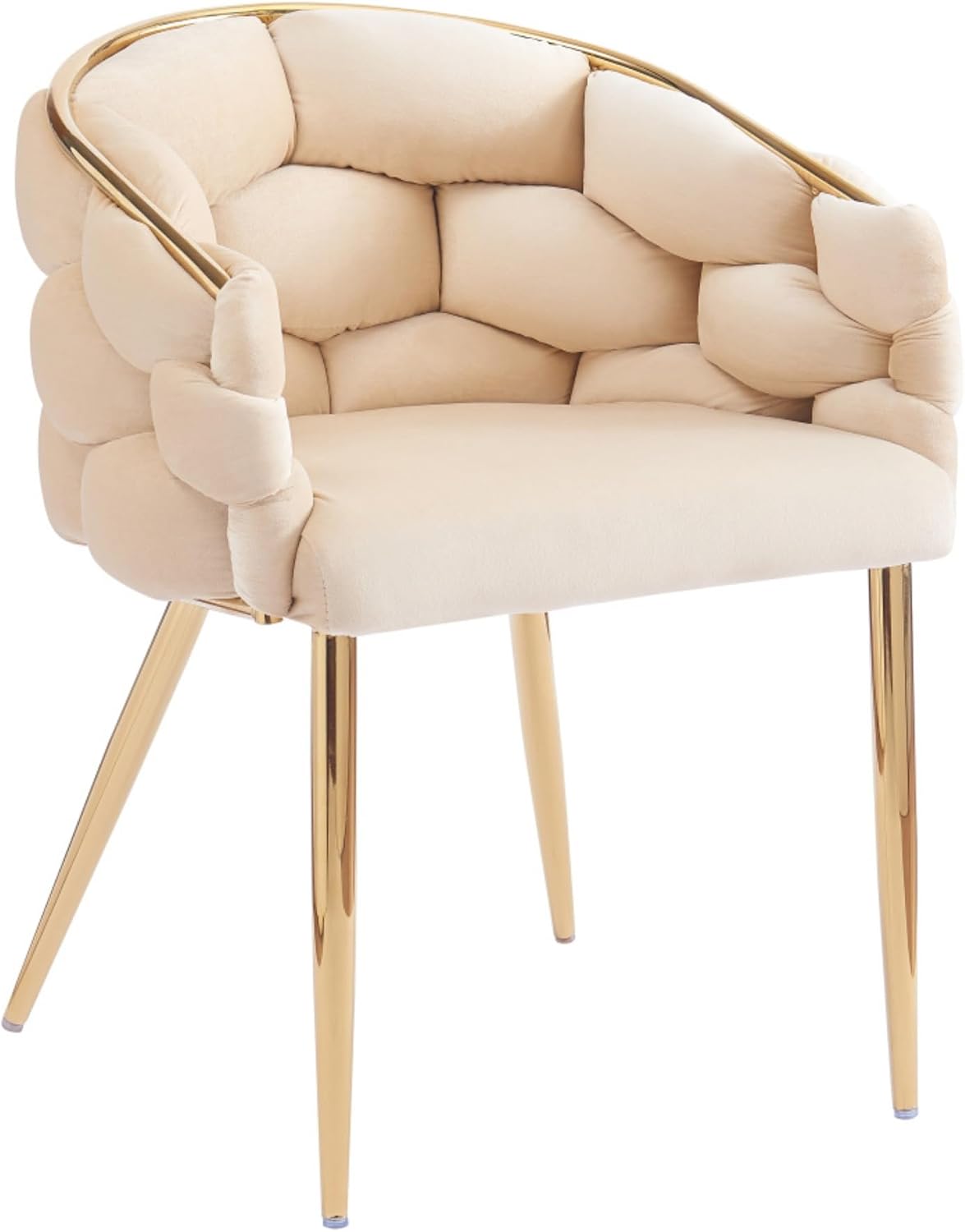 Luxury Handmade Velvet Accent Chair with Gold Metal Legs, Modern Armchair for Living Room, Bedroom, or Office – Ergonomic Design & Plush Support (Beige + 1pc)