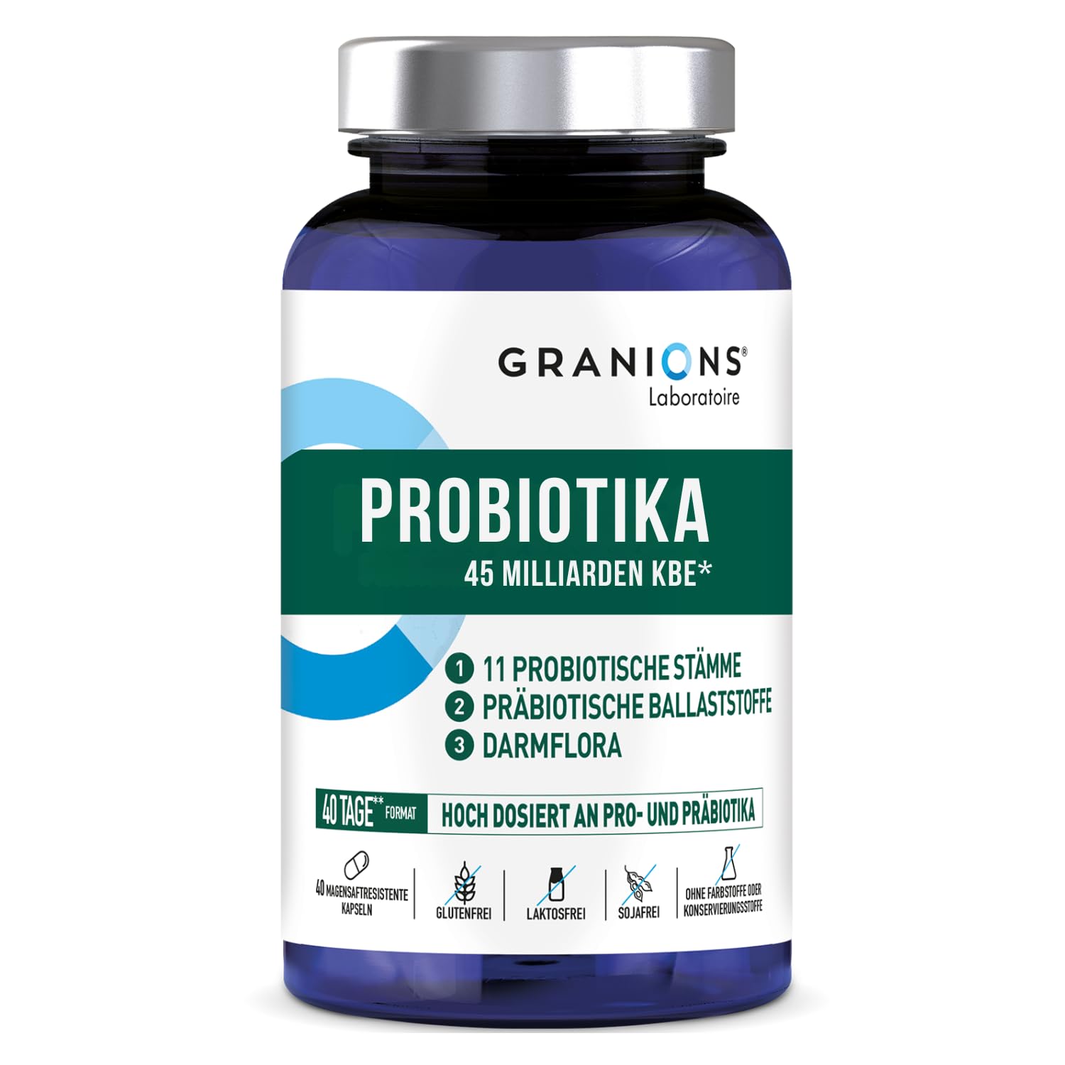 Probiotika Kapseln – 45 Milliarden KBE – Darmkur & Darmsanierung – Darmbakterien Probiotika für Darmflora & Intimflora – Bei Reizdarm, Blähungen & Verdauung – 40-tägige Kur - GRANIONS